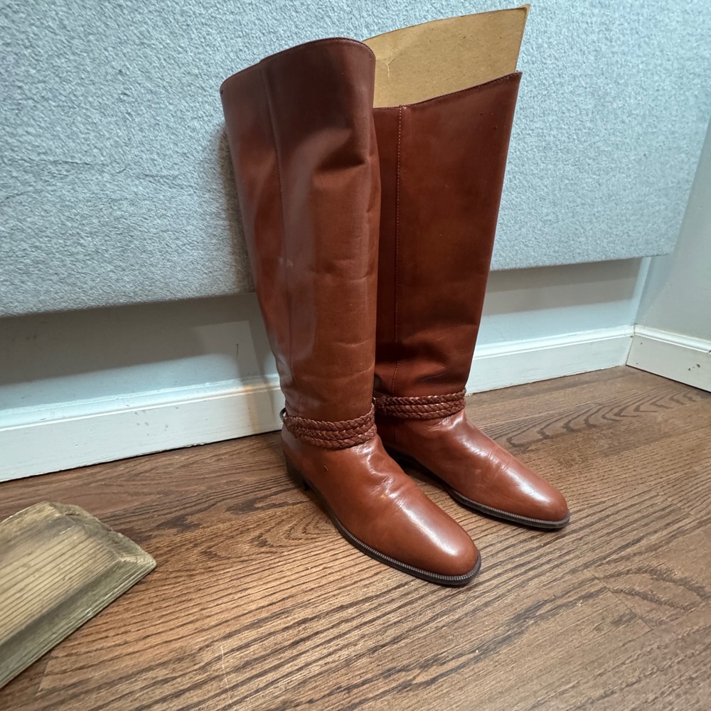 Unissued Flex Women Brown Faux Leather Riding Boots‎ Knee High Made in Brazil 8B